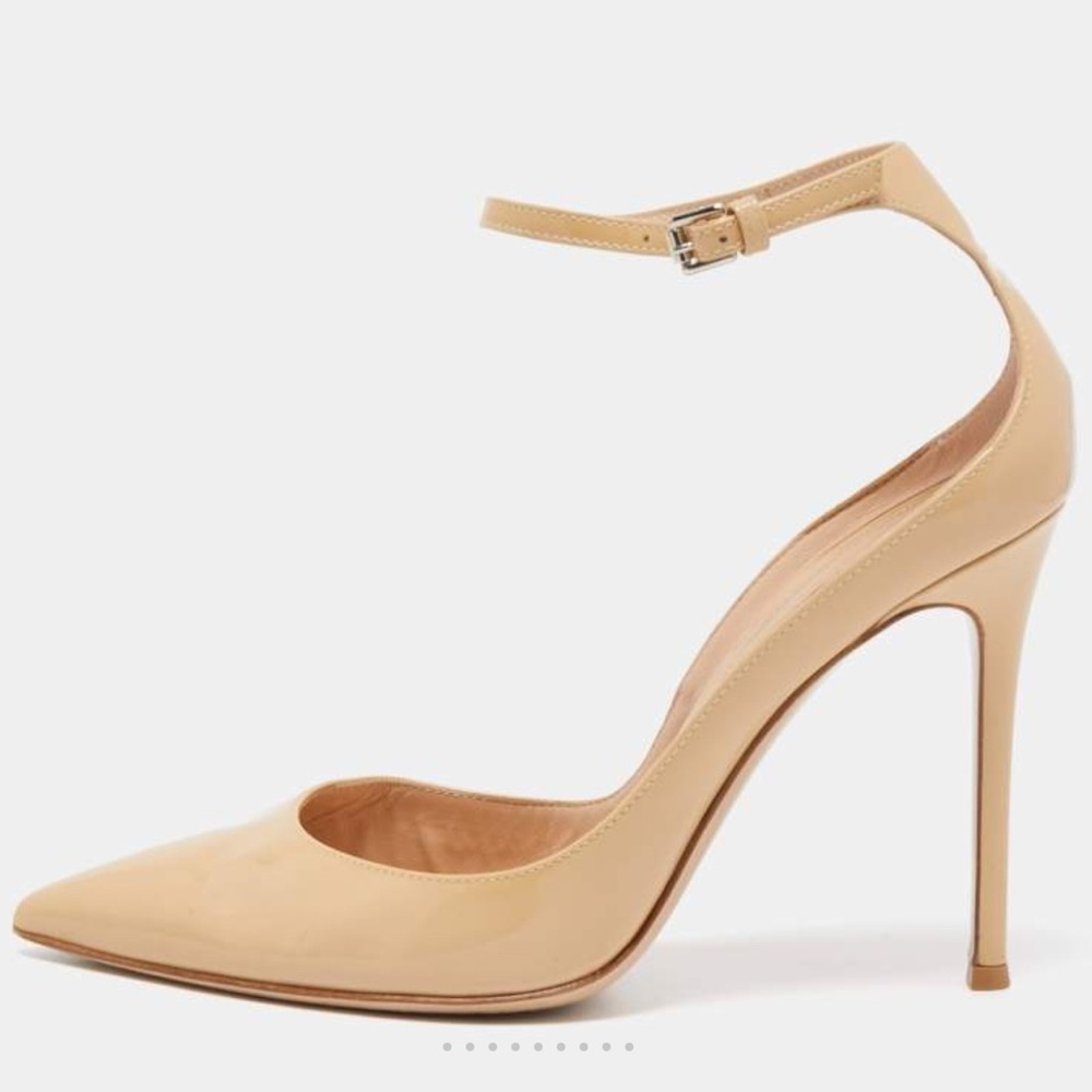 Gianvito Rossi Nude Patent Leather Heels with Ankle Strap